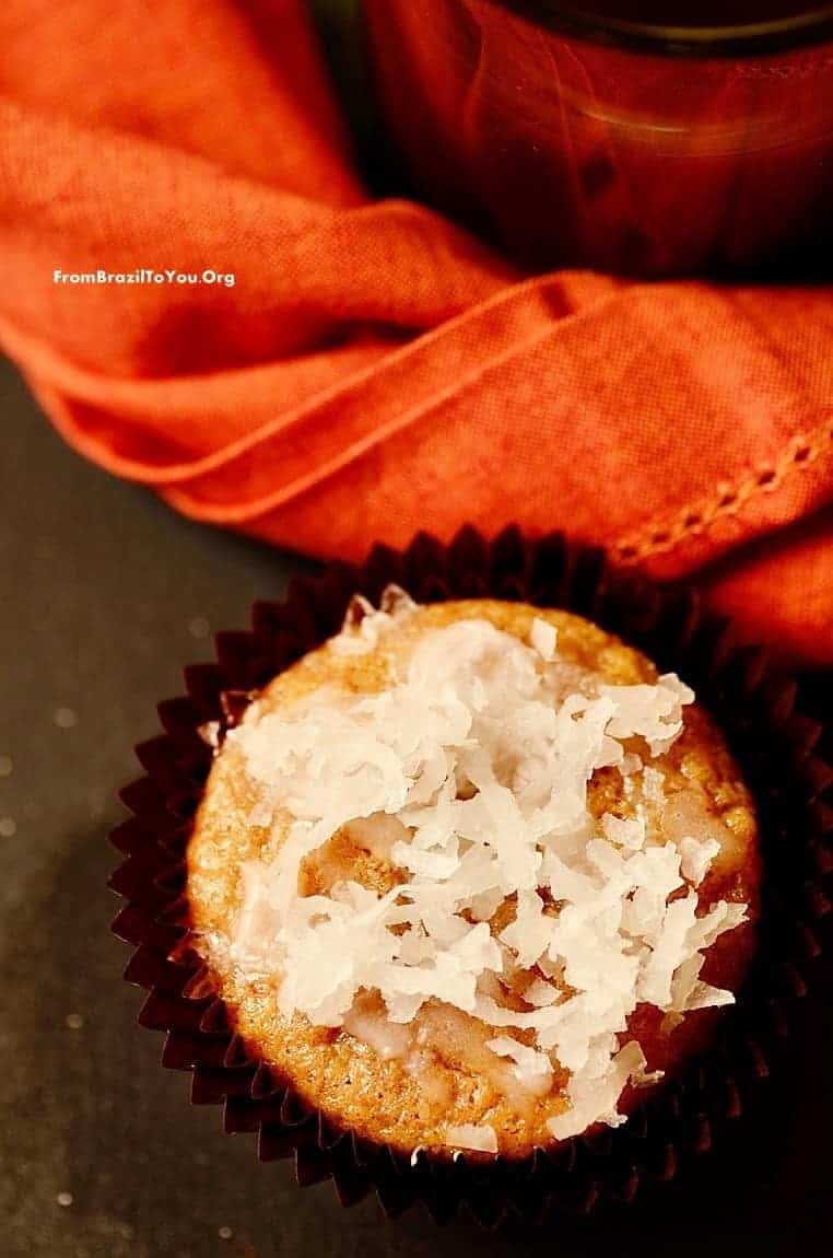 Flourless pumpkin muffins with a napkin on the background