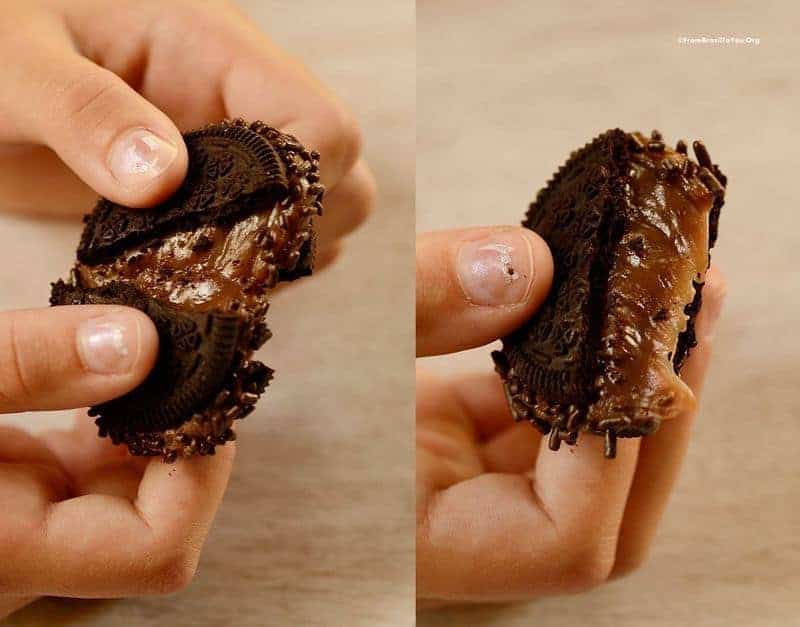 Brigadeiro cookie held in the hand