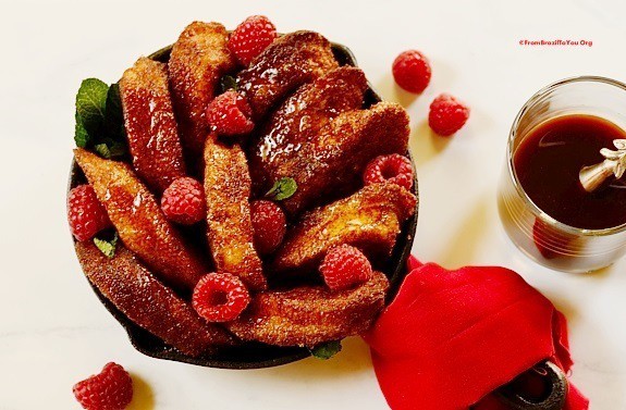 Basket of rabanada slices, also called Brazilian french toast, Portuguese French toast,  fatia dourada, and fatia parida