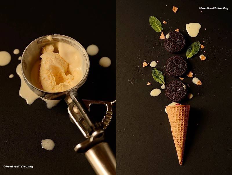 An ice cream scoop of vanilla ice cream with a cone