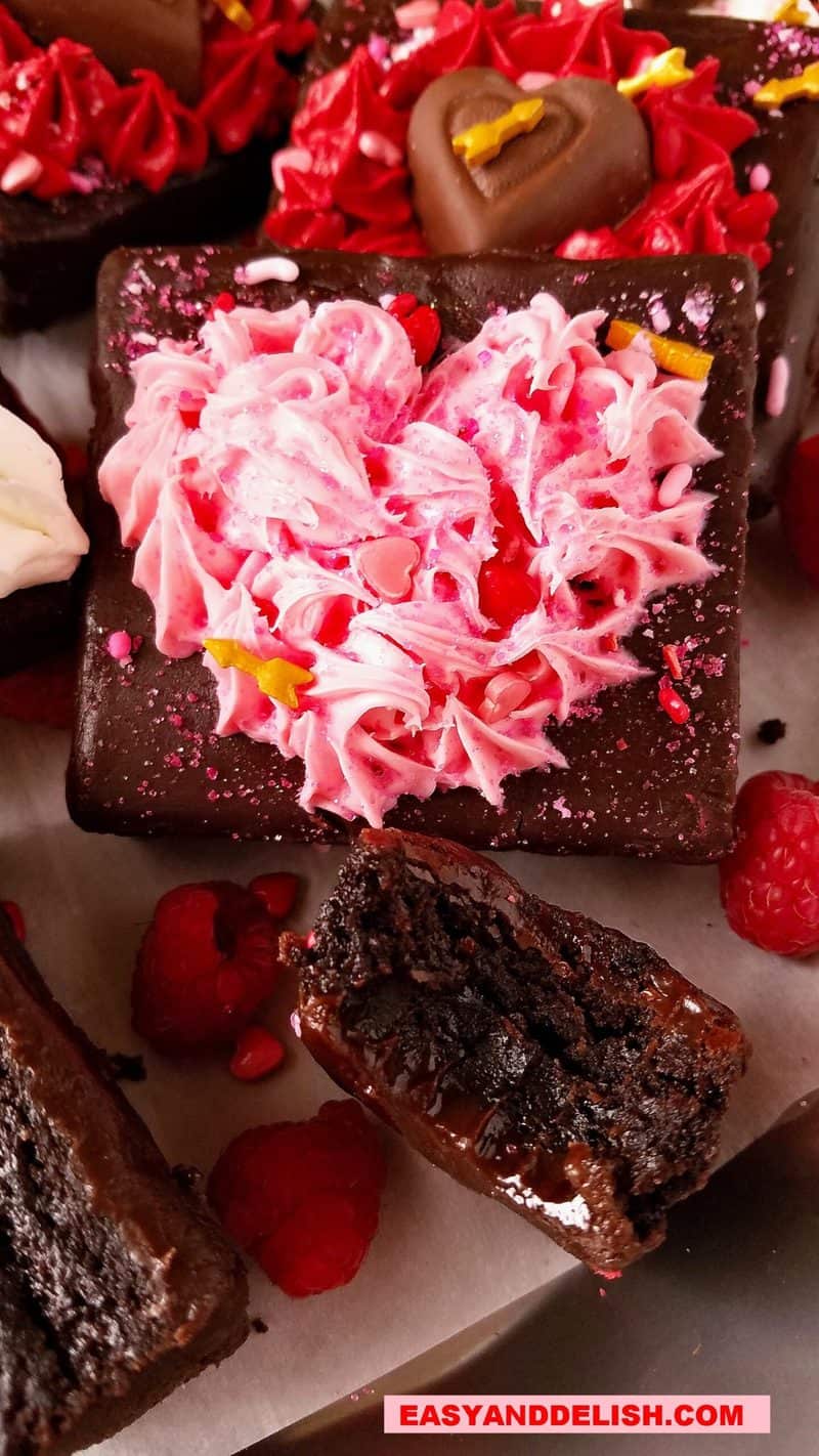 close up of valentine's brownies