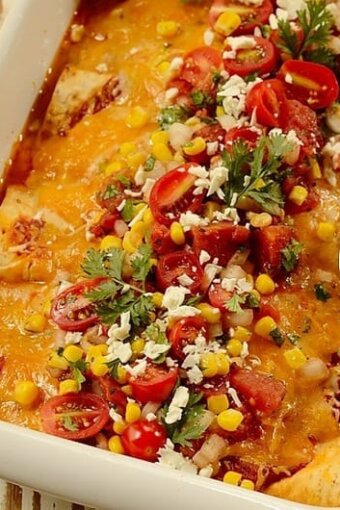 Ham and Cheese Brazilian Enchiladas in a casserole dish