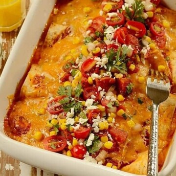 Ham and Cheese Brazilian Enchiladas in a casserole dish