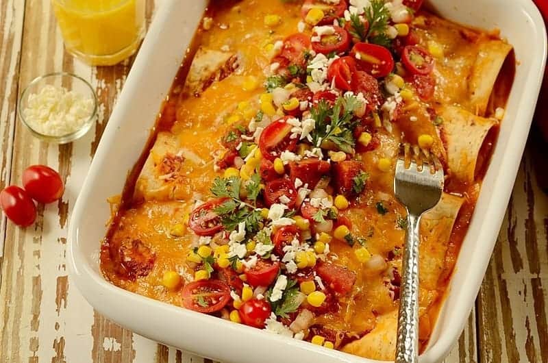 Ham and Cheese Brazilian Enchiladas in a casserole dish