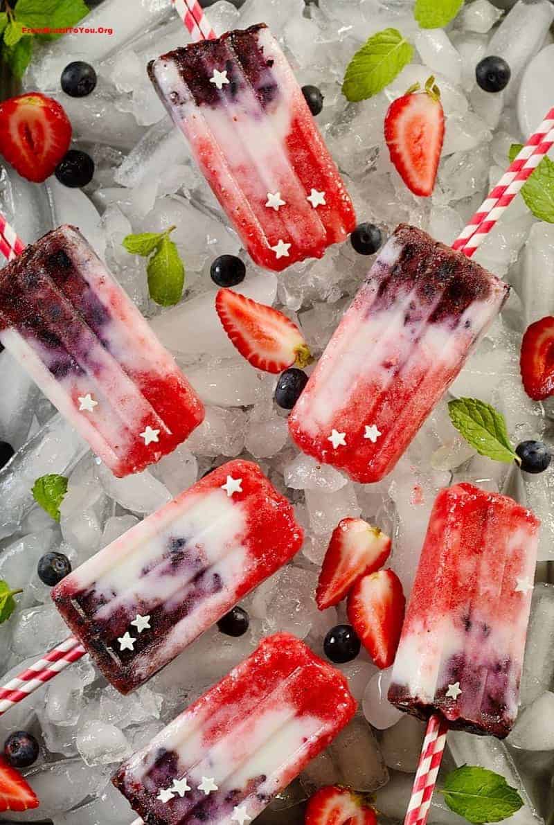 Patriotic Fruit Popsicles -- Berry Coconut Yogurt Popsicles(3)