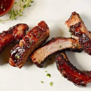 barbecue pork ribs on a white board