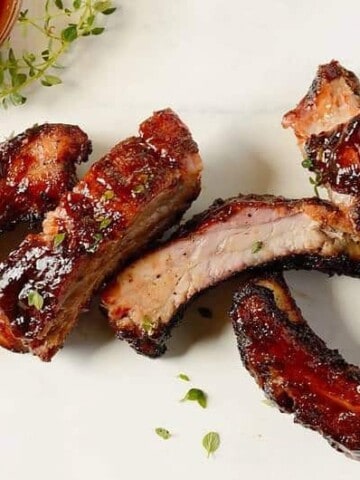 barbecue pork ribs on a white board