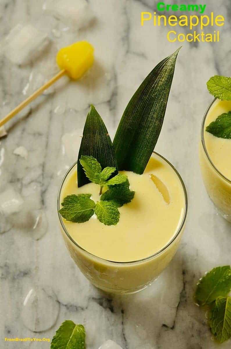 pineapple coconut cocktail in a glass