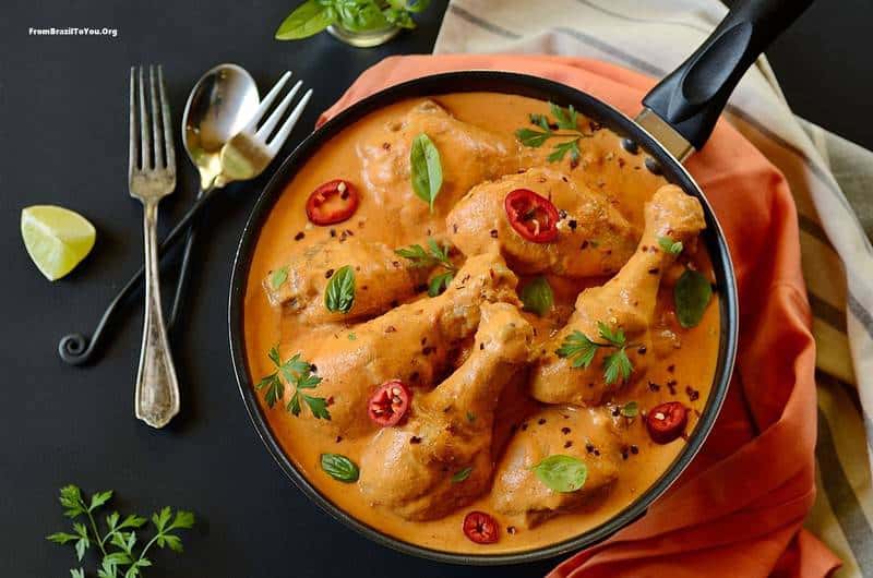 One Pot Chicken in Lime Coconut Sauce  with cutlery on the side