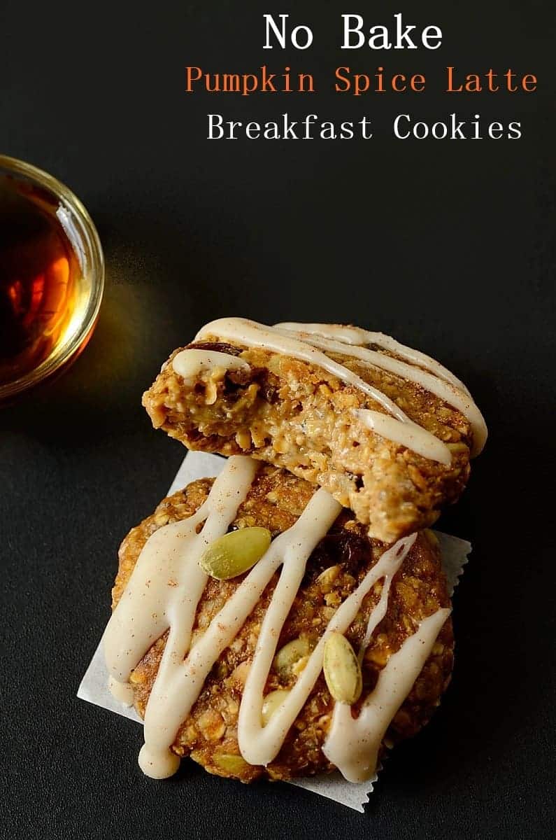 pumpkin breakfast cookies partially eaten with syrup on the side