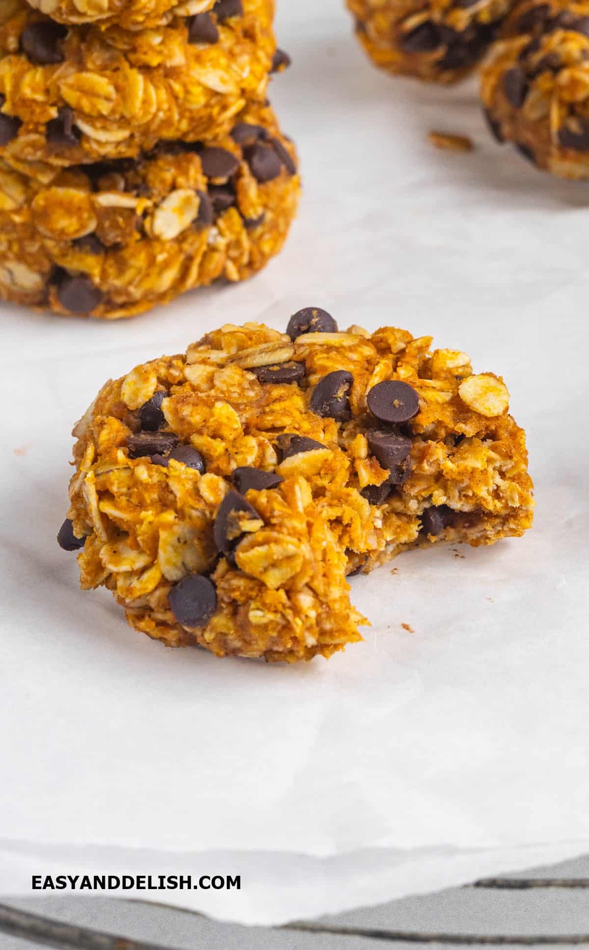 Close up of a bitten cookie.