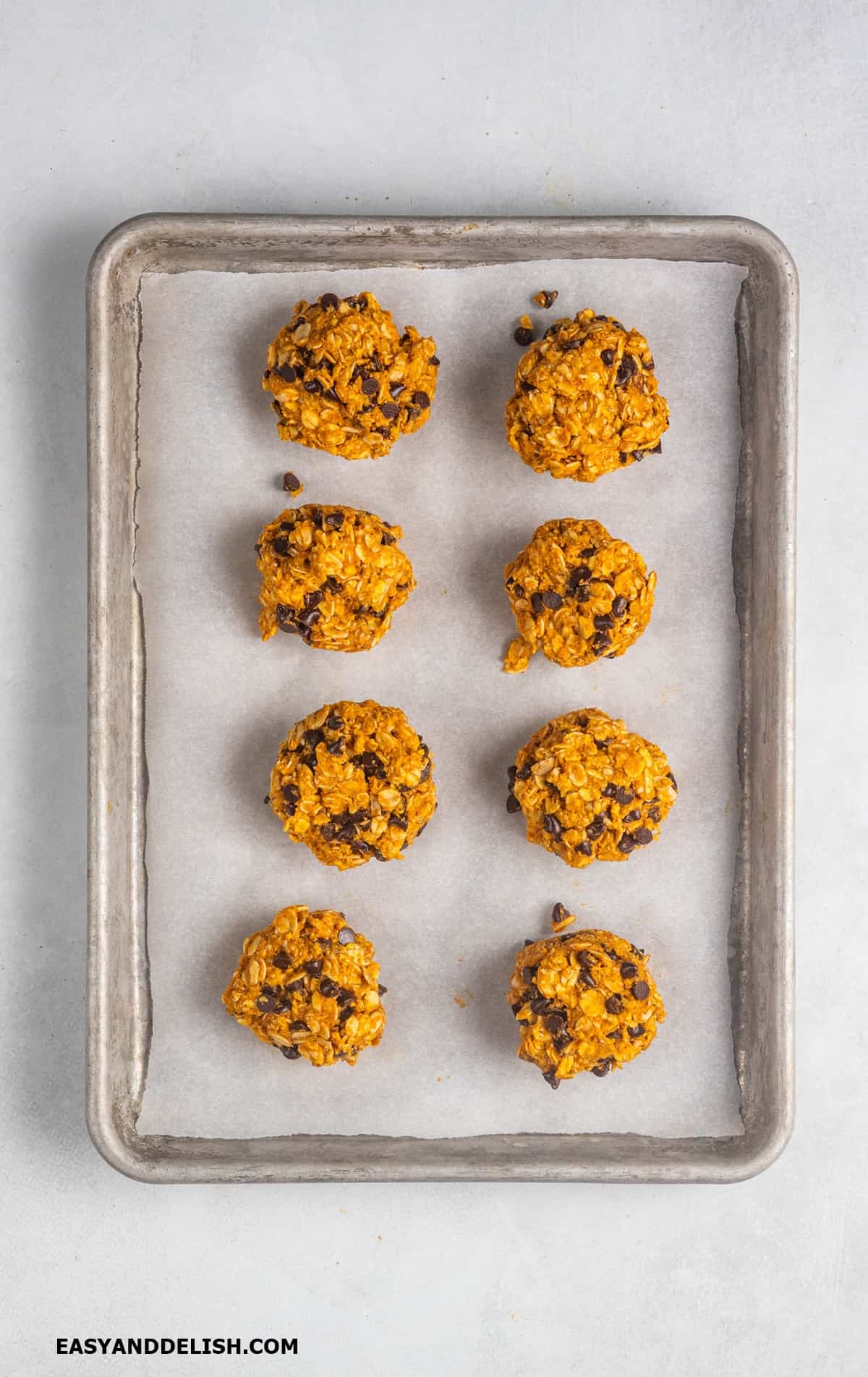 balls of the batter in a sheet pan.