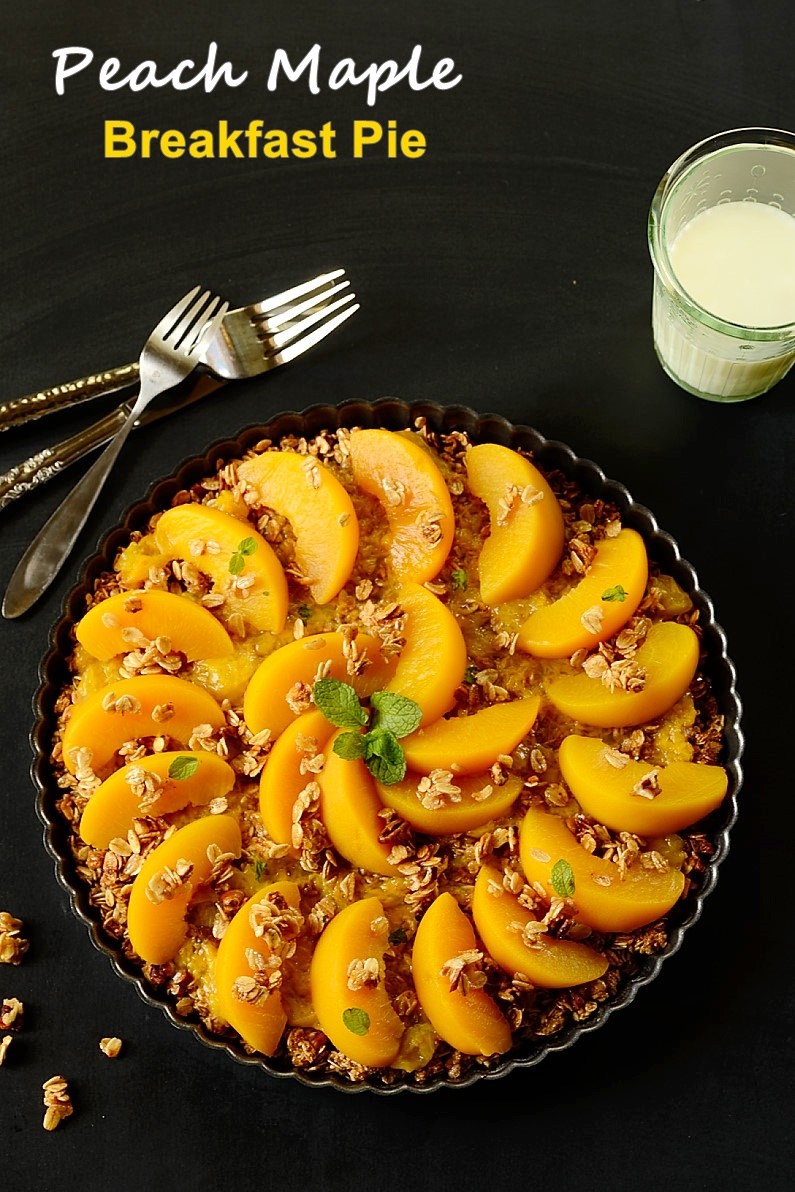 A close up of a plate of peach pie