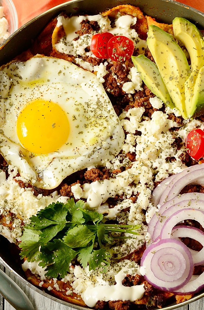 close up image of breakfast chilaquiles 