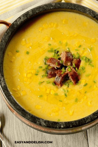 potato corn chowder in a Brazilian pot