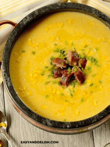 potato corn chowder in a Brazilian pot