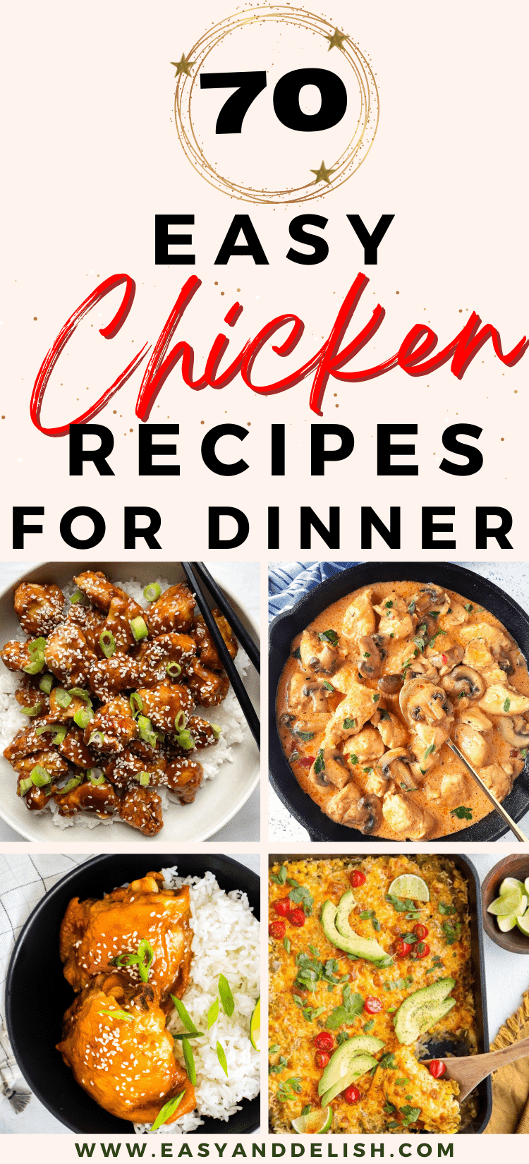 image collage showing some of the 70 easy chicken recipes for dinner that everyone can make