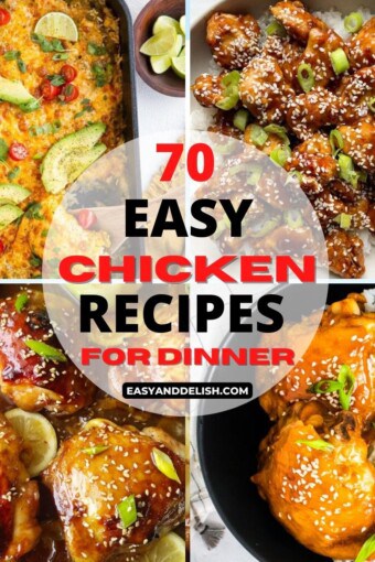 image collage showing 4 out of 70 easy chicken recipes or dishes for dinner