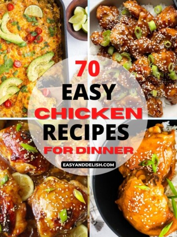 image collage showing 4 out of 70 easy chicken recipes or dishes for dinner