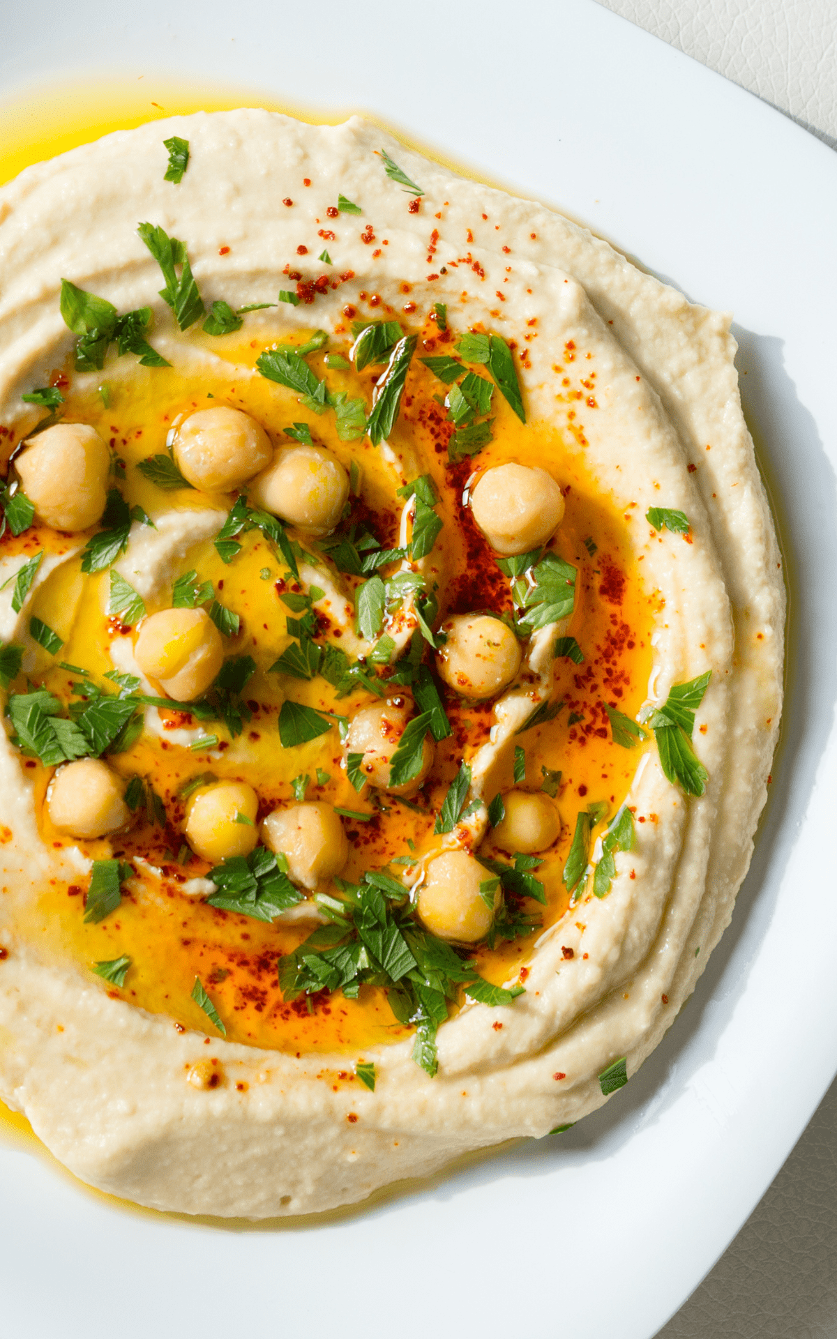 A platter with authentic hummus.
