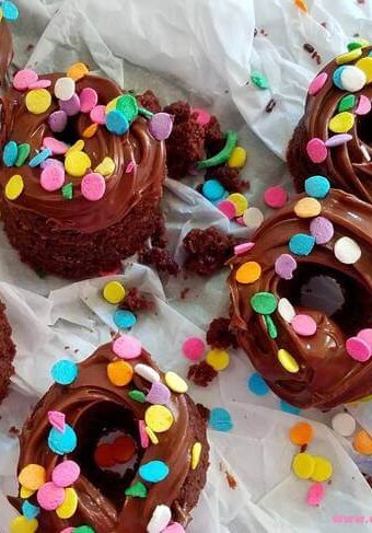 A close up of funfetti donuts