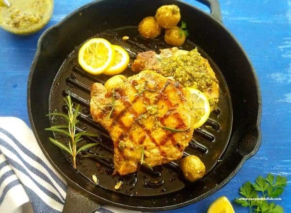 Pan Grilled Pork Chops with Chimichurri Sauce — featured Pan-Grilled-Pork-Chops-with-Chimichurri-Sauce