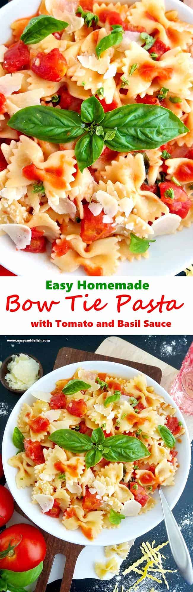 collage and close up for homemade bow tie pasta