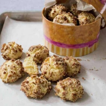 cookies on a table and a box