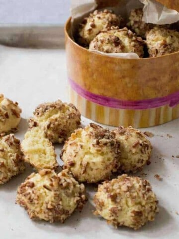 cookies on a table and a box