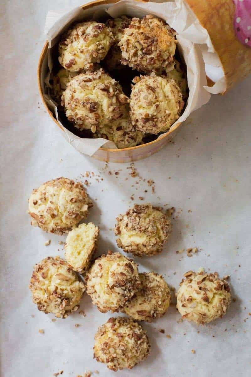 walnut cookies on a baking tray