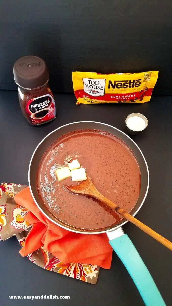 coffee fudge being cooked in a pan