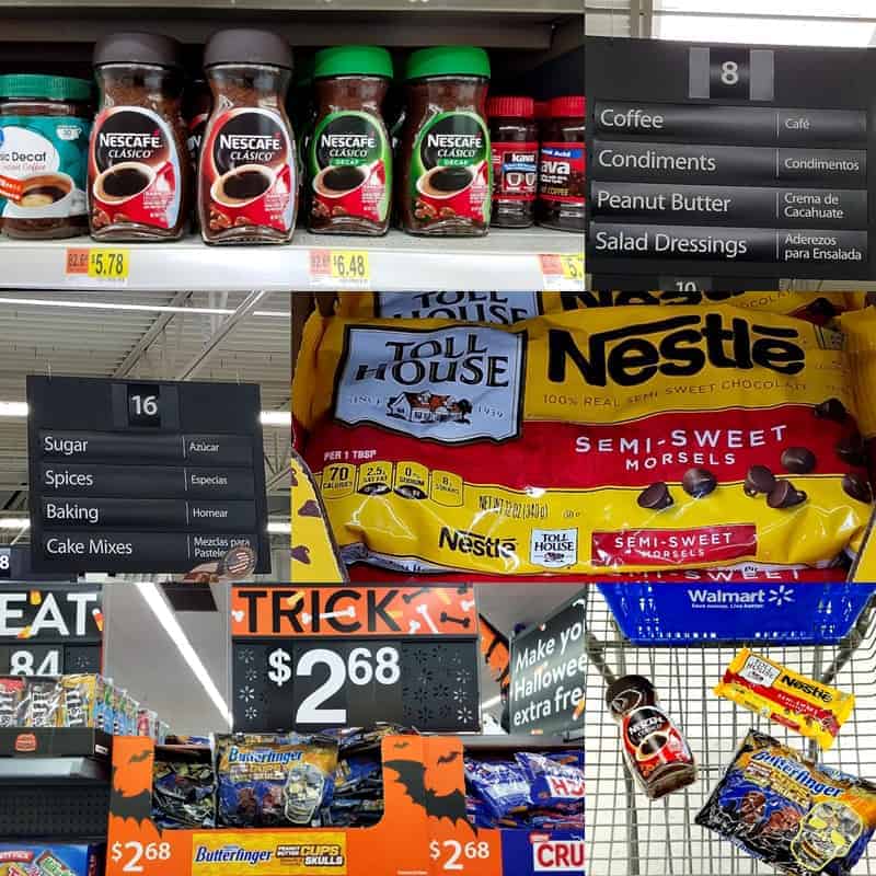 aisle of a supermarket showing coffee fudge products