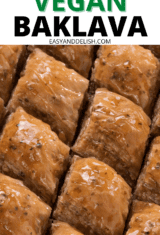 close up of a pan of sliced vegan baklava.