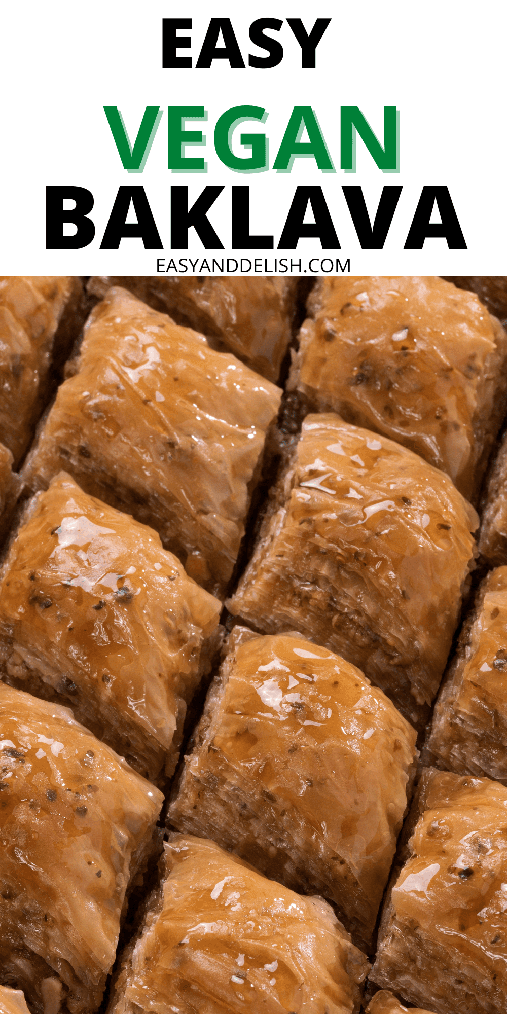 close up of a pan of sliced vegan baklava.