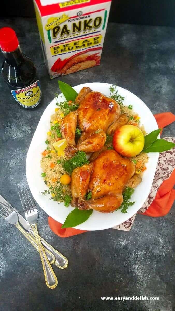 two Apple glaze cornish hens in a platter