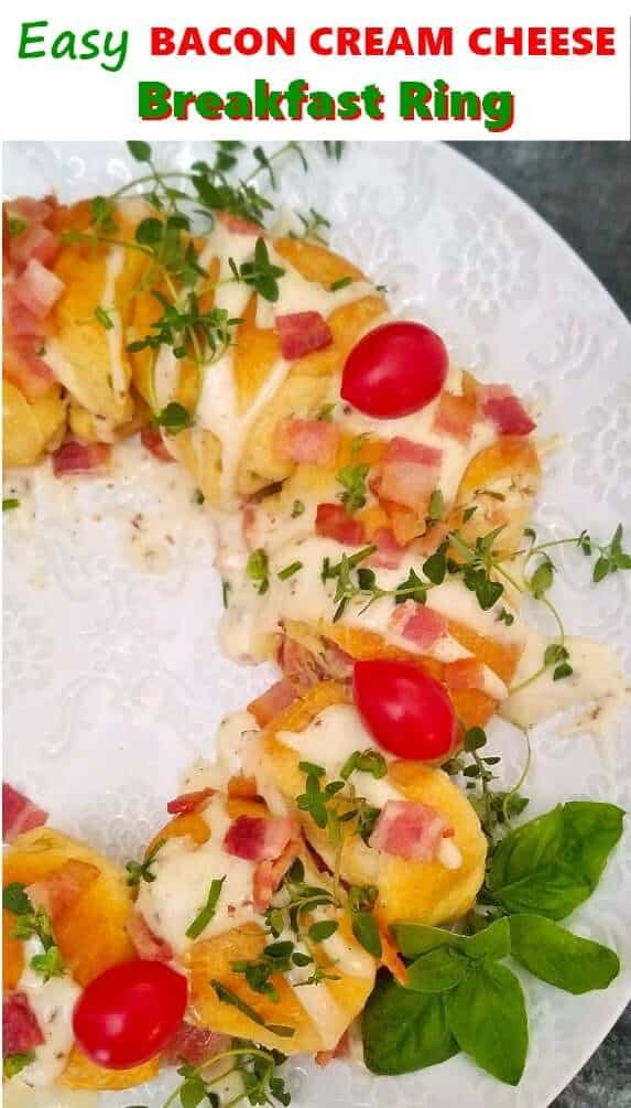 close up of breakfast ring with veggies on top
