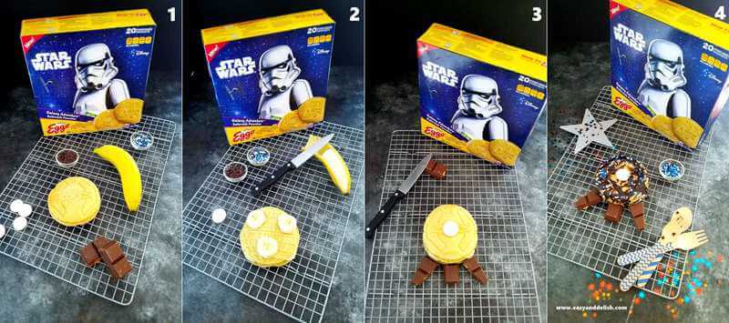 collage showing how to make star wars pancakes 