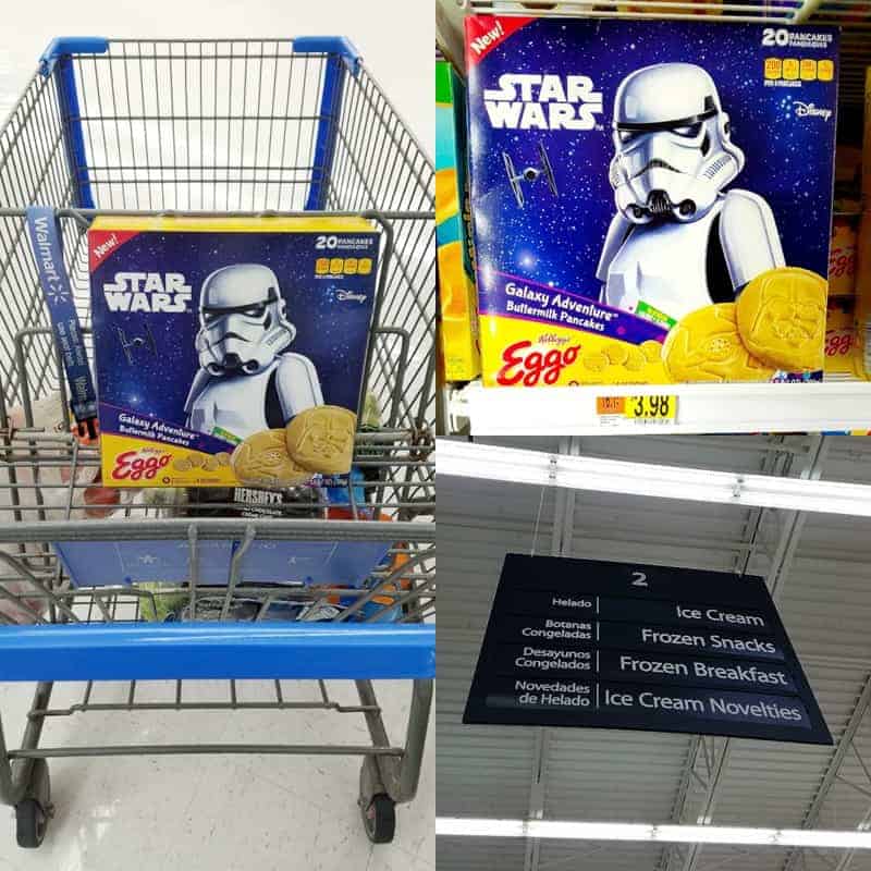 collage showing where to find star wars pancakes in the supermarket