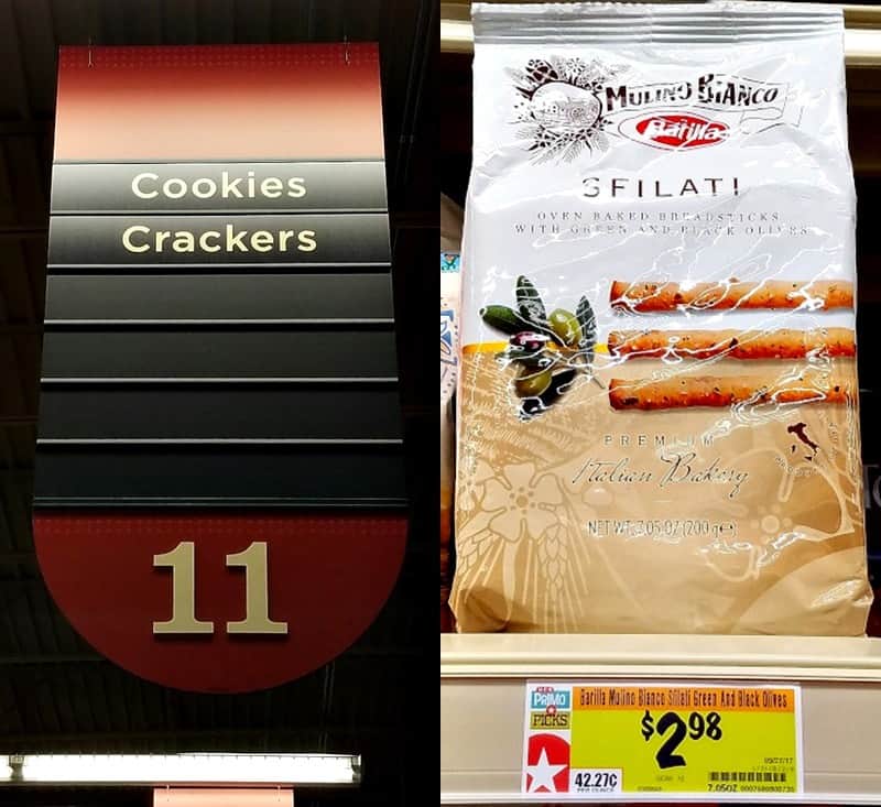 Avocado Hummus Recipe is a no cooking, quick and easy appetizer made with a few simple ingredients, and served with olive breadsticks. It’s perfect for the Holidays! 2 image compillation showing HEB aisle where to find breadsticks