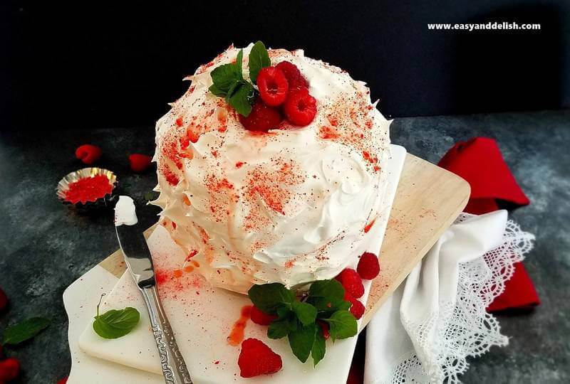 baked Alaska panettone on a platter with berries