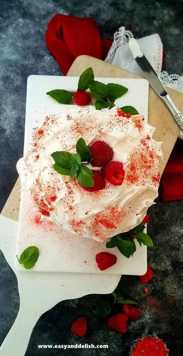 close up of baked Alaska panettone on a platter