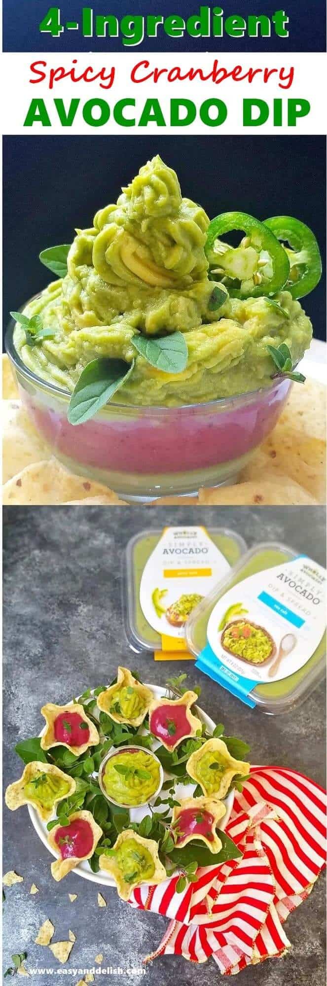 collage with cranberry avocado dip