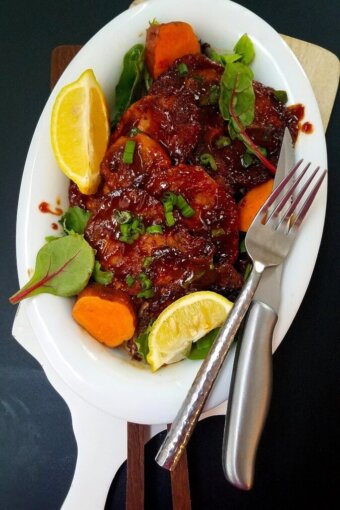 A plate of food with a fork