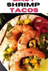 close up image with spicy shrimp tacos