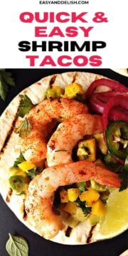 close up image with spicy shrimp tacos