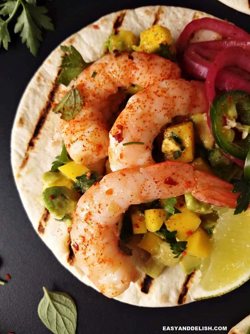 close up of easy shrimp tacos