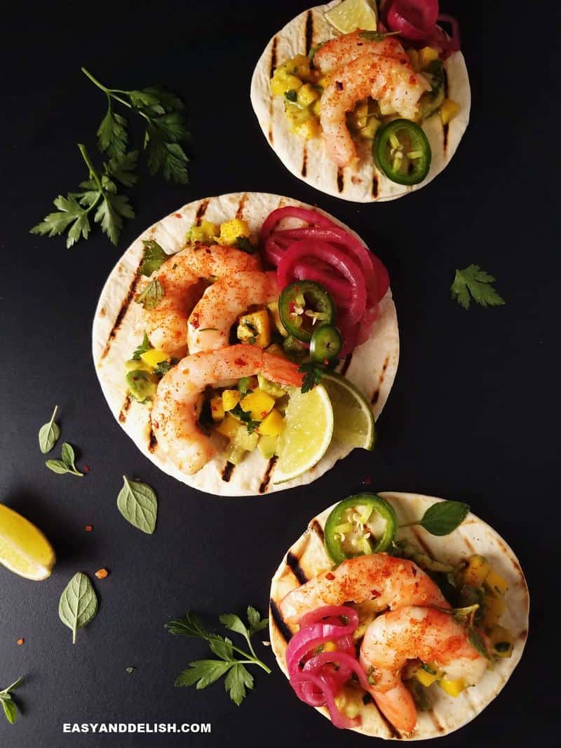 easy shrimp tacos on a table