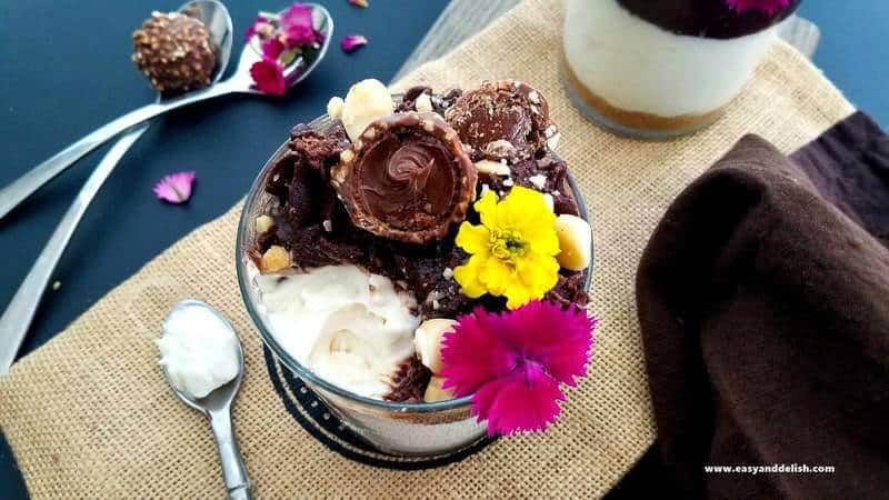 No-Bake-Ferrero-Rocher-Coconut-Cheesecake-Jars, No-Bake-Coconut-Cheesecake-with-Hazelnut-Nutella-Ganache-in-a-Jar, Ferrero-Rocher-Coconut-Cheesecake-Jars