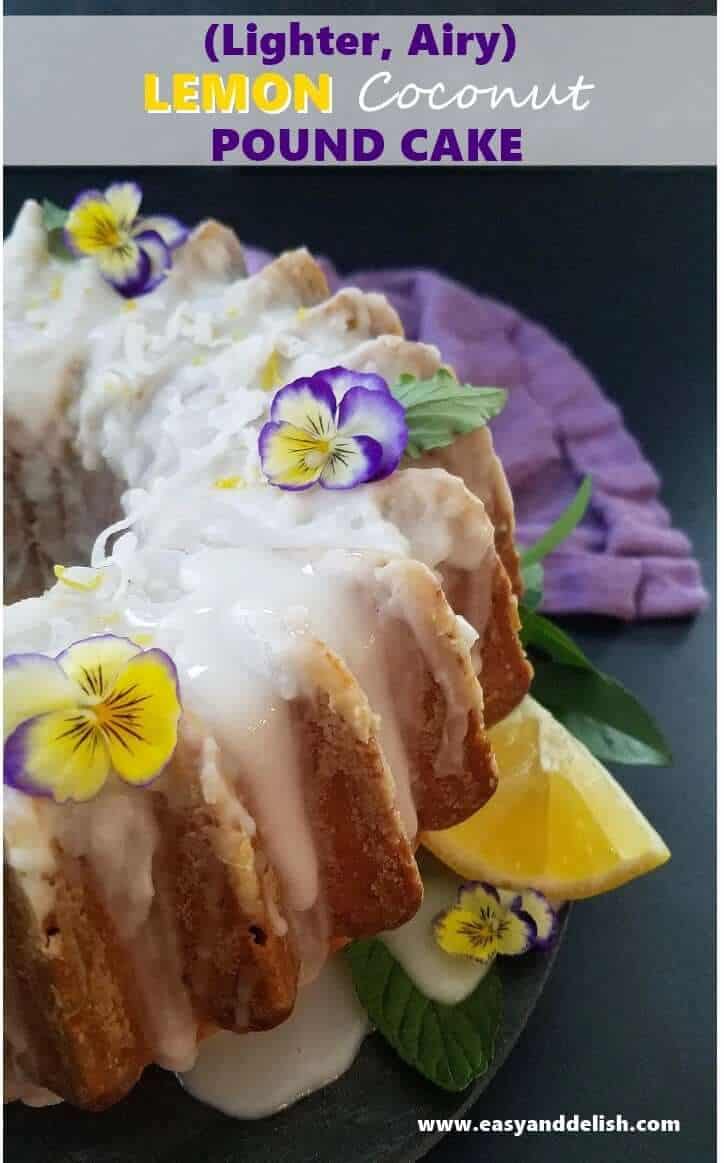 Close up image of coconut pound cake