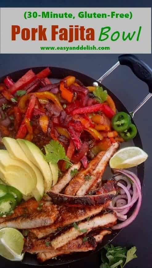 Close up image of pork fajitas bowl 